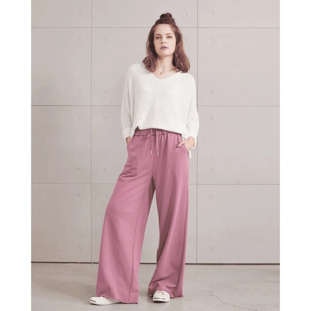 noflik Cotton Blend Wide Leg Fray Hem Sweatpants Dark Rose Medium PKTS NWOT